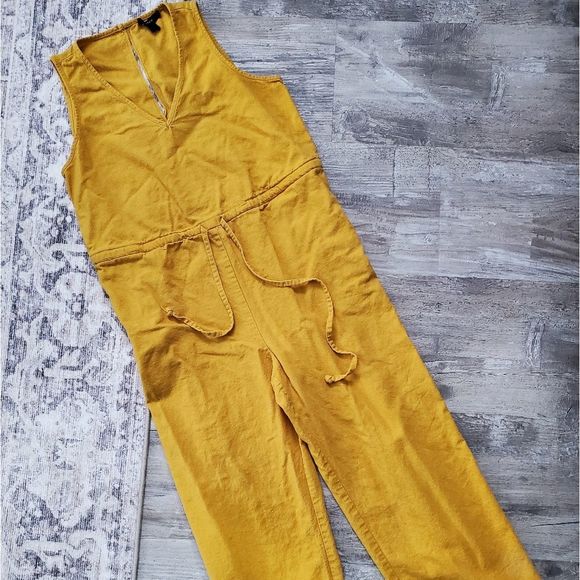 Anthro DREW Linen Blend Mustard Jumpsuit Small - Picture 2 of 7